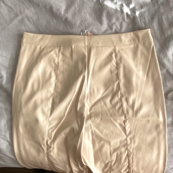 Cream Faux Leather Split Hem Trousers - Picture 10 of 15